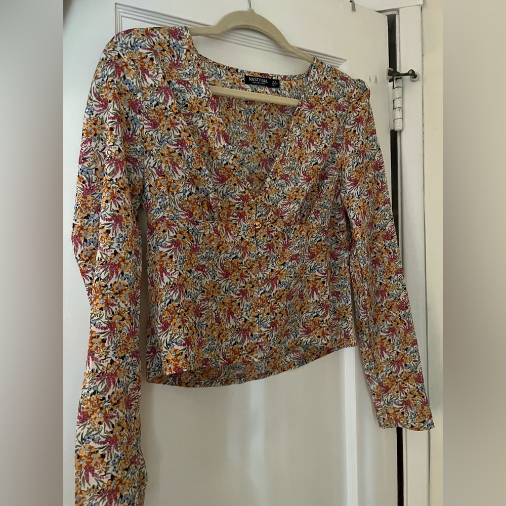 NastyGal floral blouse with button up details